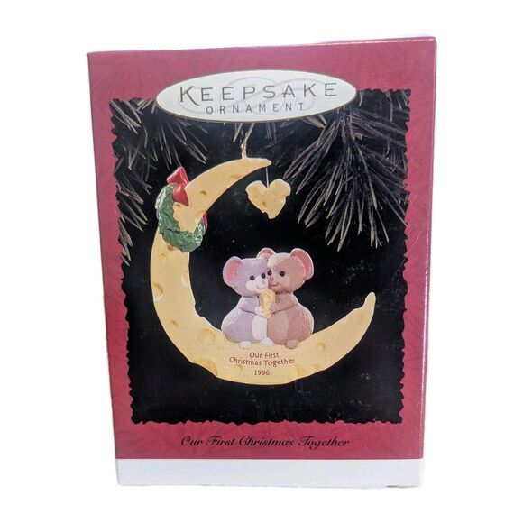 1996 Hallmark Our First Christmas Together Ornament Mice on Moon NIB - Picture 1 of 5